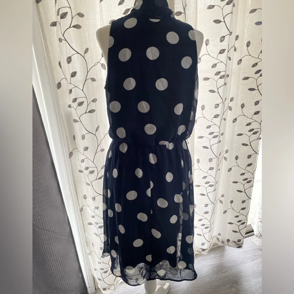 Blue with White Polka Dot Sleeveless Midi Women’s Dress Size 10 - Picture 5 of 7